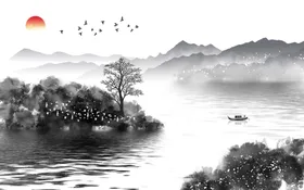山水画风景墨办公室