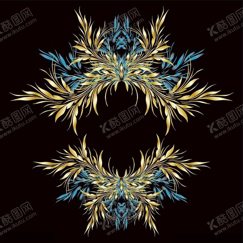 编号：42839904201401093848【酷图网】源文件下载-金色蓝色对称华丽装饰图案