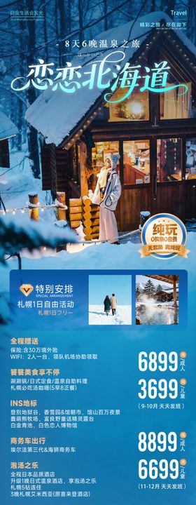 日本北海道函馆冬日雪景度假海报