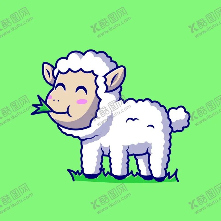编号：69583009171504433195【酷图网】源文件下载-吃草的羊卡通插画