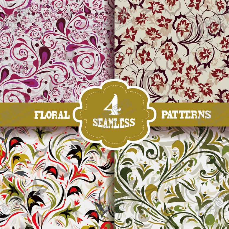 编号：63878511211430298026【酷图网】源文件下载-复古花卉无缝图案集