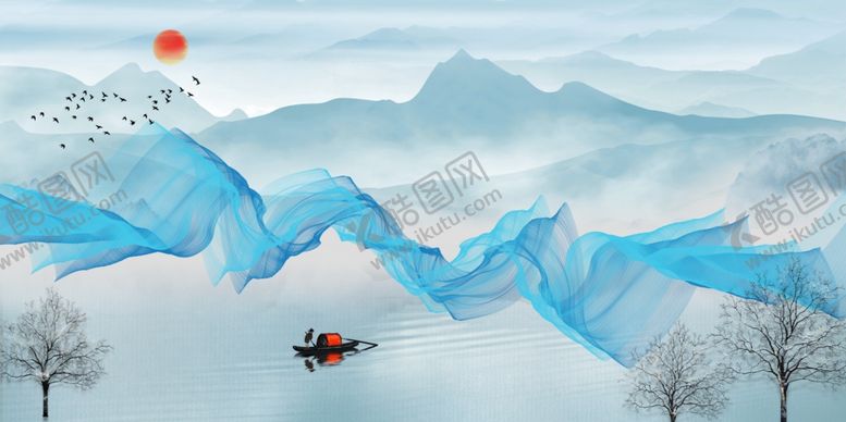 编号：21712410251250194120【酷图网】源文件下载-新中式抽象山水装饰画