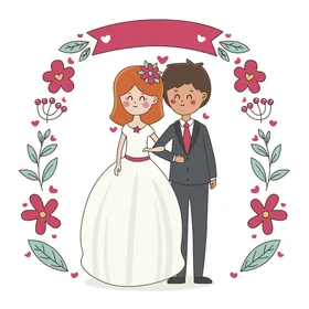 新郎新娘婚纱配偶卡通人物婚礼