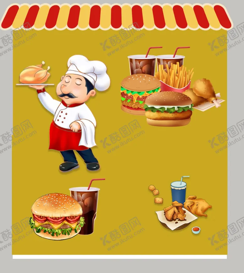 编号：27650504061511534092【酷图网】源文件下载-厨师与多样美味快餐