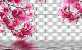 绿水纹底树枝花朵梅花