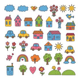 卡通风格房屋与景物