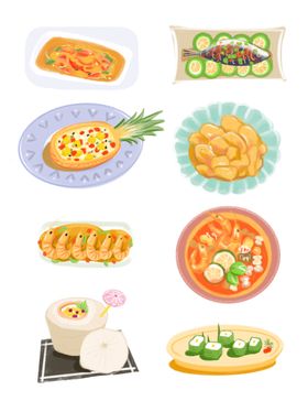泰国菜美食手绘风小清新冬阴功汤