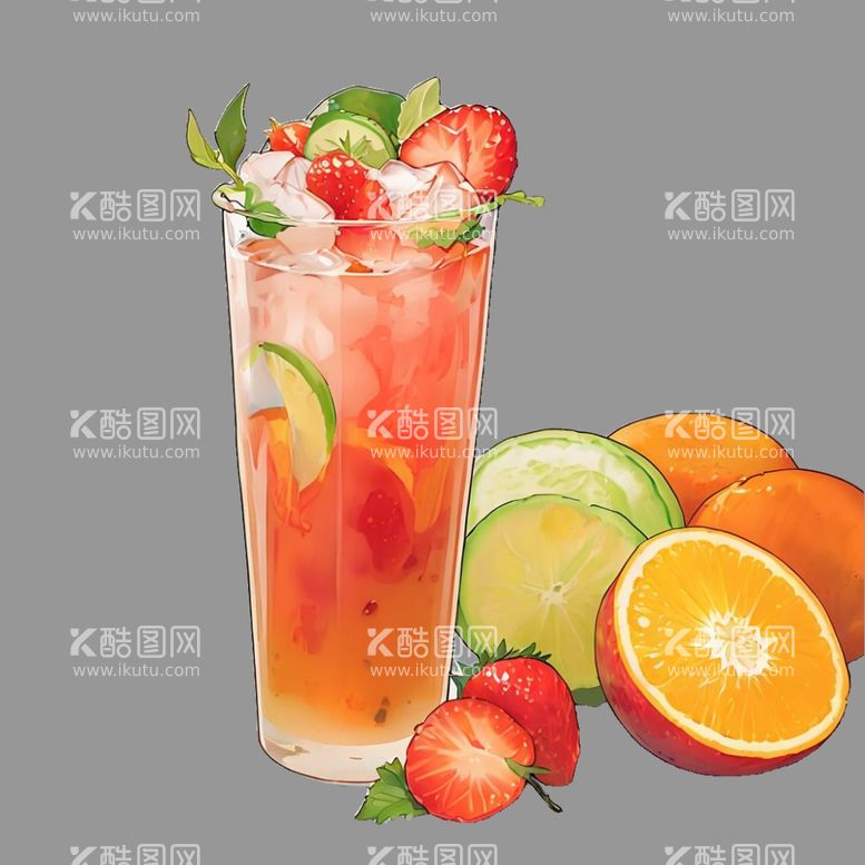 编号：92260912301920202071【酷图网】源文件下载-橙子草莓饮料插画手绘