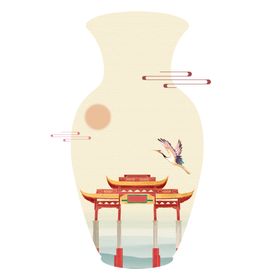 国潮建筑插画中风古中式