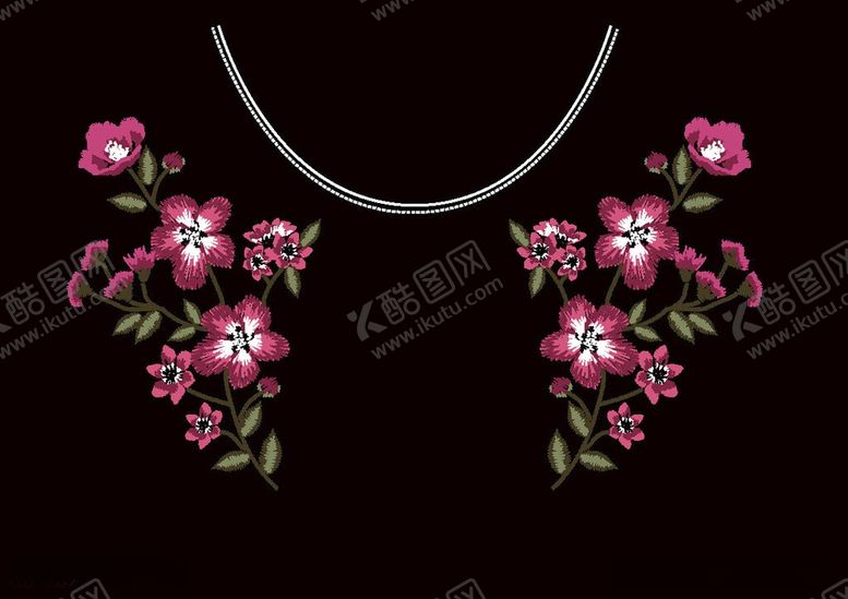 编号：51237806111101064818【酷图网】源文件下载-花卉刺绣衣领装饰图案