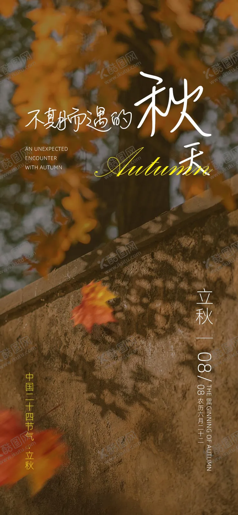 编号：31416307071144564259【酷图网】源文件下载-立秋秋分枫叶落叶文艺二十四节气海报
