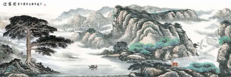 编号：51881401131226495257【酷图网】源文件下载-迎客松山水国画