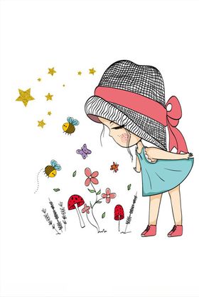 少女山海经传统插画卡通背景素材