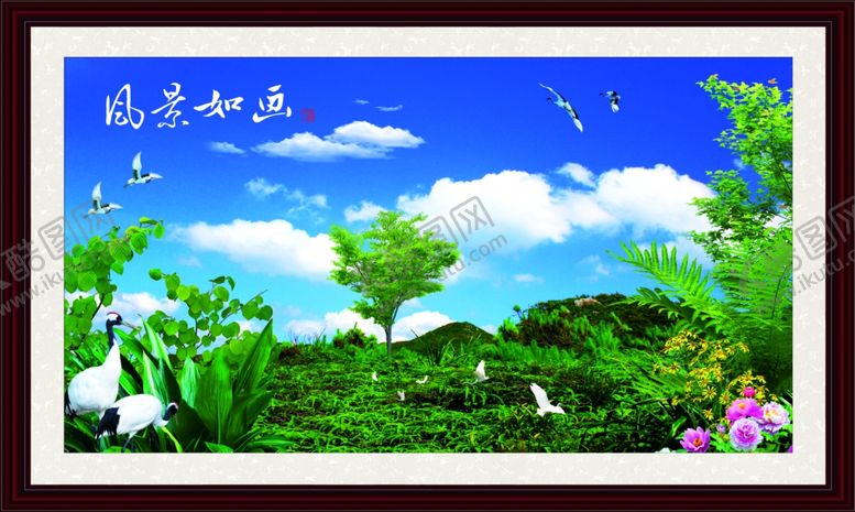 编号：98820409241852126719【酷图网】源文件下载-蓝天白云吉祥鹤画家装画