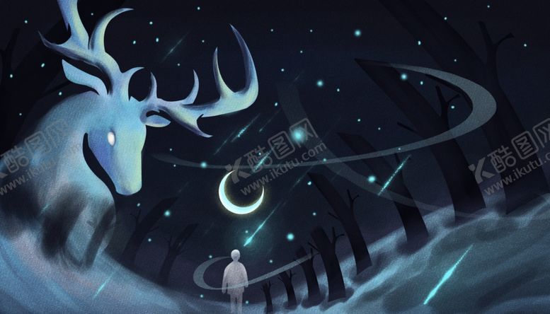 编号：94246110191602332783【酷图网】源文件下载-麋鹿梦幻插画卡通背景海报素材