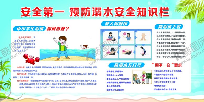 编号：46282507130833401229【酷图网】源文件下载-安全第一预防溺水安全知识栏