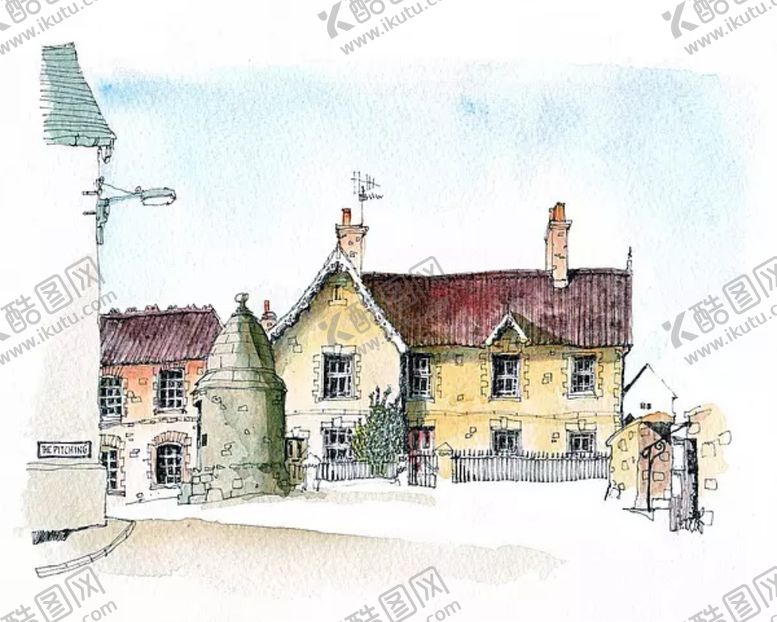 编号：11082609142209202290【酷图网】源文件下载-水彩建筑插画