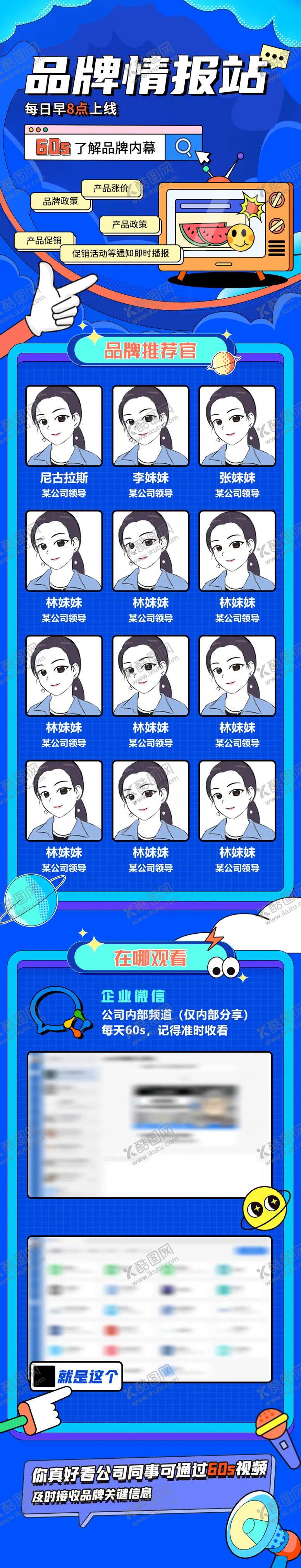 编号：86014101261328045115【酷图网】源文件下载-频道品牌情报站扁平蓝色插画海报