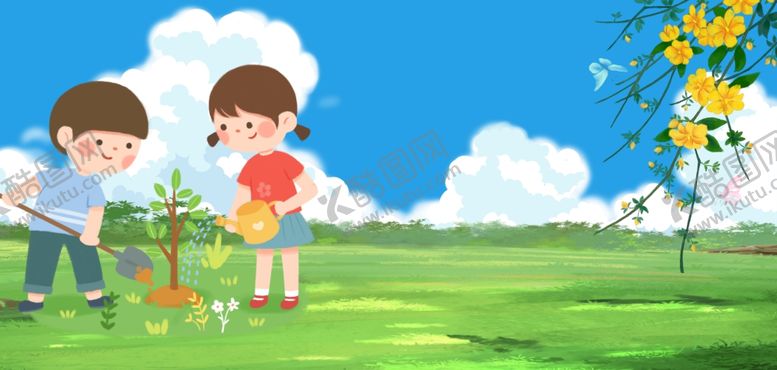 编号：15098204051915115868【酷图网】源文件下载-儿童在草地愉快植树场景