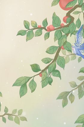 古典手绘花鸟插花