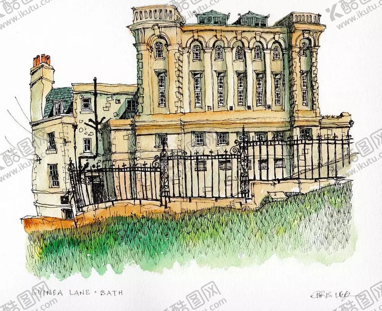 编号：22323010110237113020【酷图网】源文件下载-水彩建筑插画