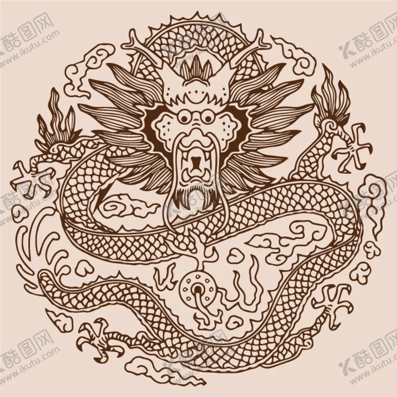 编号：55672412111609311917【酷图网】源文件下载-手绘中国龙版画插画