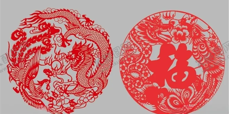 编号：36049606191211124294【酷图网】源文件下载-龙凤窗花贴花福字矢量图