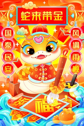 新年蛇春节2025蛇展板2025蛇海报