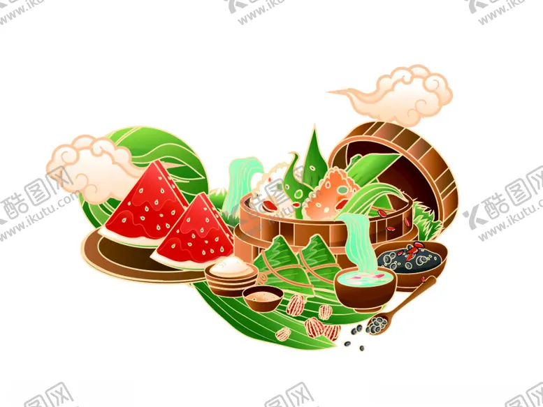 编号：60416501251942135456【酷图网】源文件下载-端午节插画粽子西瓜过节