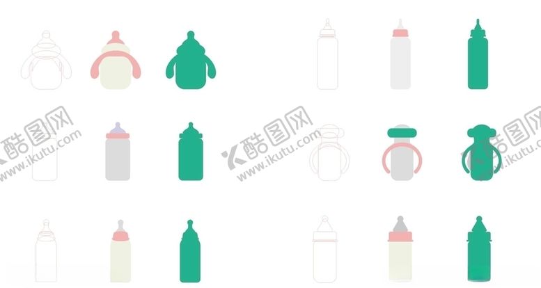 编号：19345509230544191924【酷图网】源文件下载-矢量奶瓶简笔婴儿用品素材