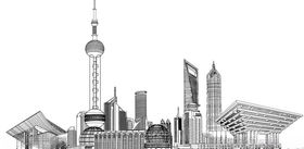 东方明珠黑白城市上海建筑尺量城市图
