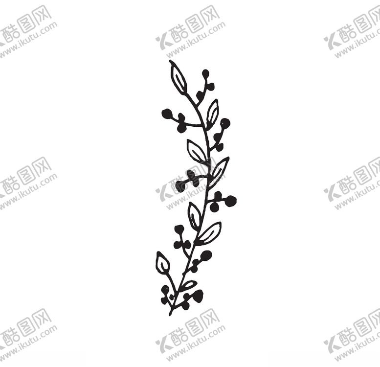 黑白涂鸦植物手绘图案花艺插花绿化