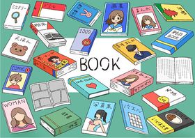 多彩书籍堆叠展示