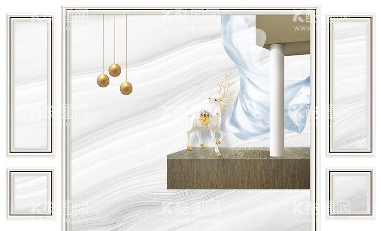 编号：56148010100758095367【酷图网】源文件下载-大理石底纹梅花鹿造型背景墙