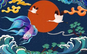 国风复古墙贴墙画壁画背景素材