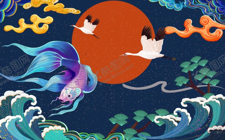 编号：36308709300102258605【酷图网】源文件下载-国风复古墙贴墙画壁画背景素材