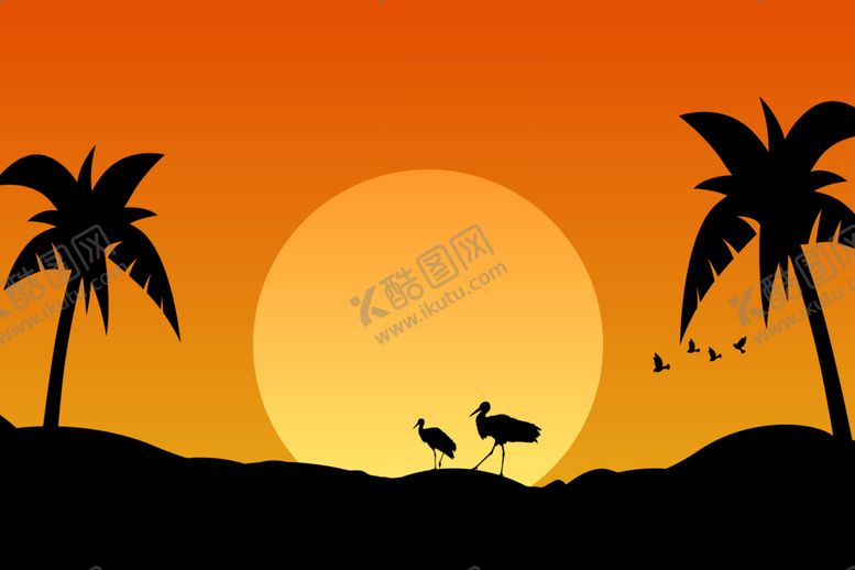 编号：82938707031923088366【酷图网】源文件下载-卡通海边落日黄昏插图