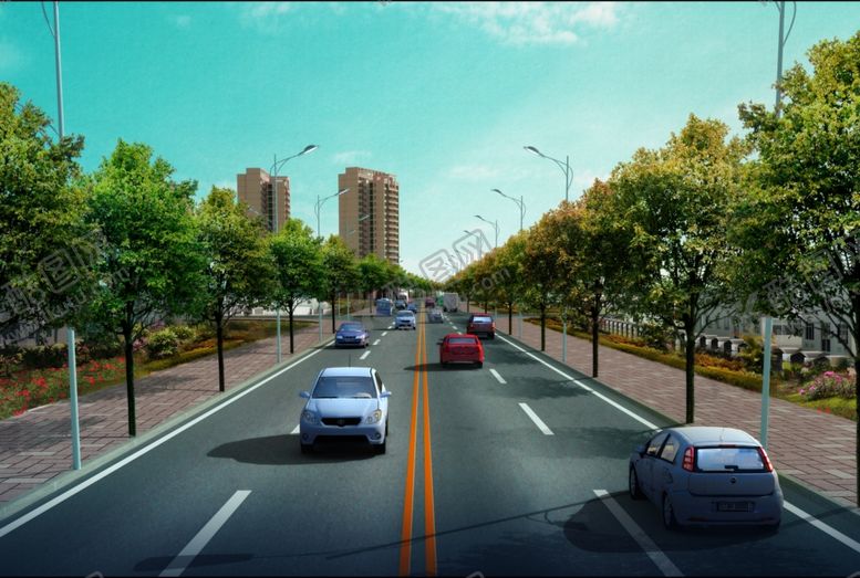 编号：32656709210303253994【酷图网】源文件下载-道路绿化景观效果图