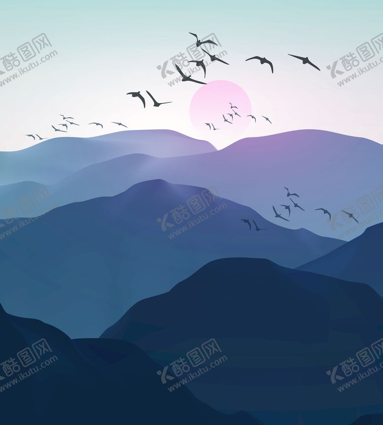 编号：99162010190456315555【酷图网】源文件下载-水墨山脉飞鸟艺术挂画装饰画