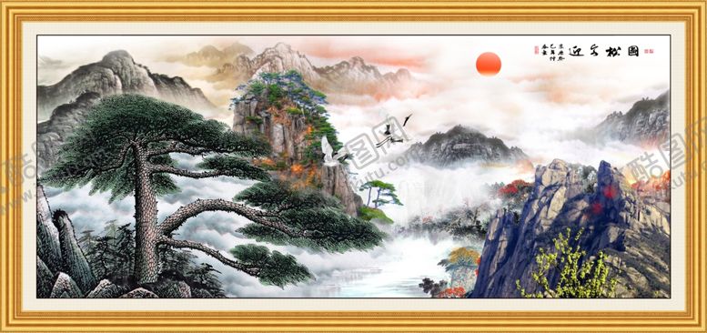 编号：11058910100108594183【酷图网】源文件下载-迎客松国画迎客松