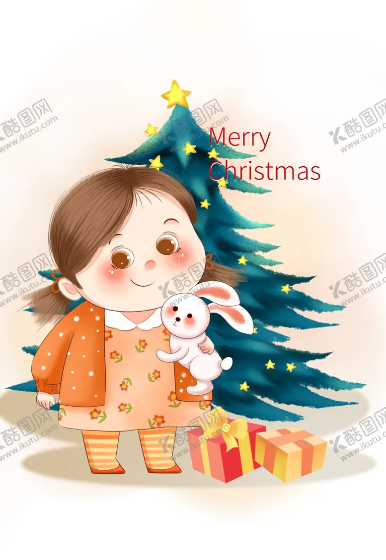 编号：95673205052115403627【酷图网】源文件下载-手绘圣诞礼物可爱女孩插画