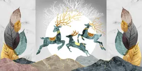 客厅三联新中式装饰画晶瓷画抽象装饰画灯带画