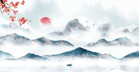 中式鎏金山水背景