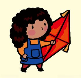 卡通女孩放风筝