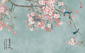 工笔花鸟背景墙装饰画