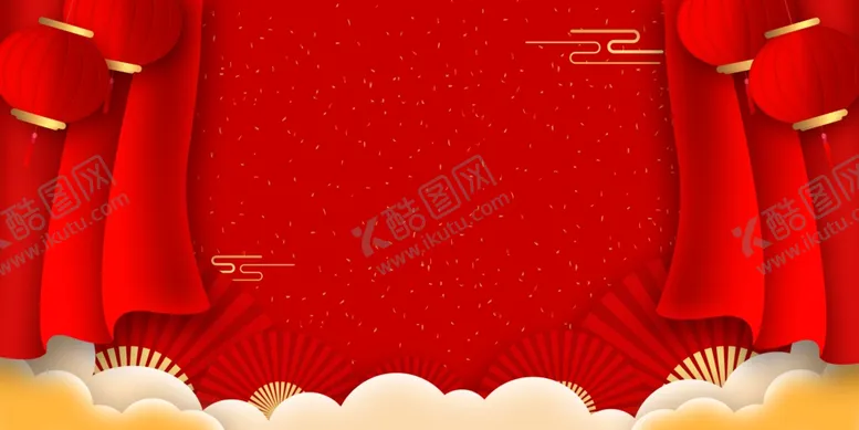 红色背景喜庆中国画图案