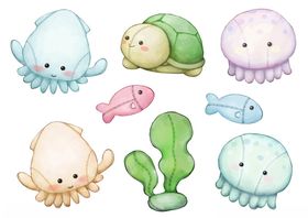 可爱海洋生物卡通插画