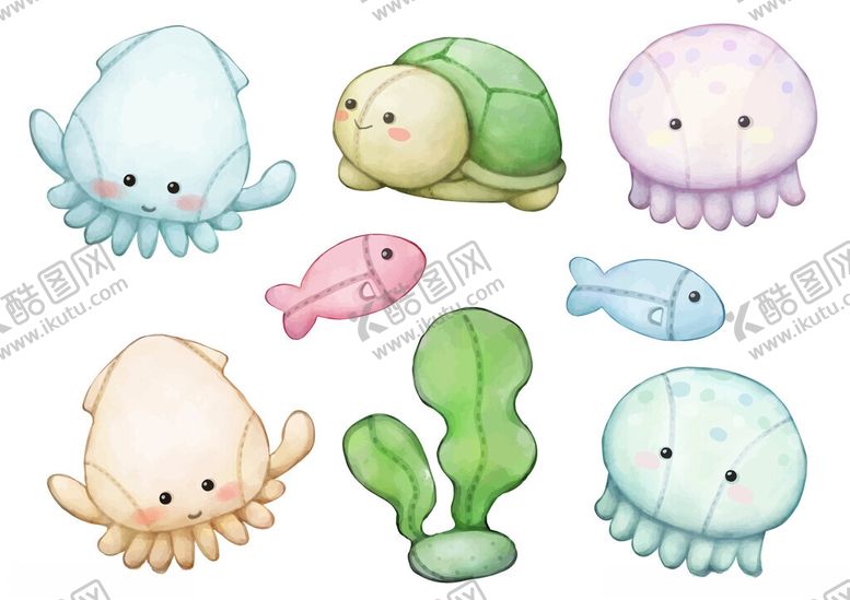 编号：28102111172319267038【酷图网】源文件下载-可爱海洋生物卡通插画