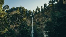 山崖瀑布森林树木风景
