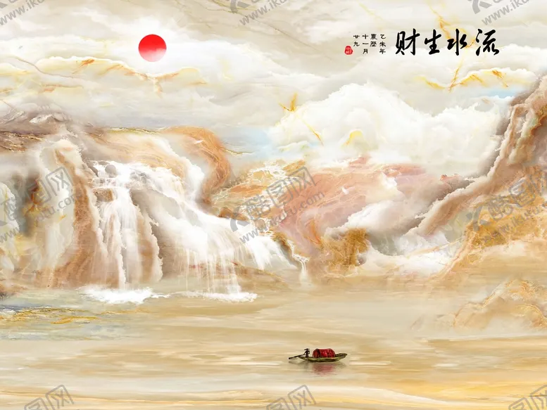 编号：38574210092340316943【酷图网】源文件下载-流水生财大理石背景墙